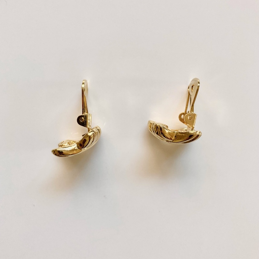 Vintage 80s 90s gold tone chunky statement clip on earrings - Picture 6 of 11